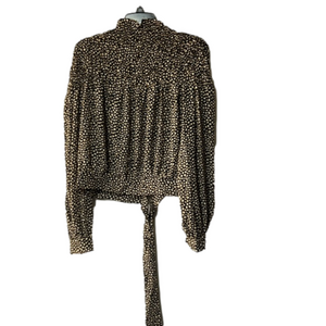 Mainstrip Blouse size‎ L Large black brown long sleeve new with tags ties back